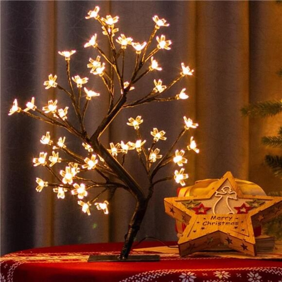 17.5” Lighted Cherry Blossom Tree 48 Warm White Lights Plug in Adapter Light up - Picture 2 of 7